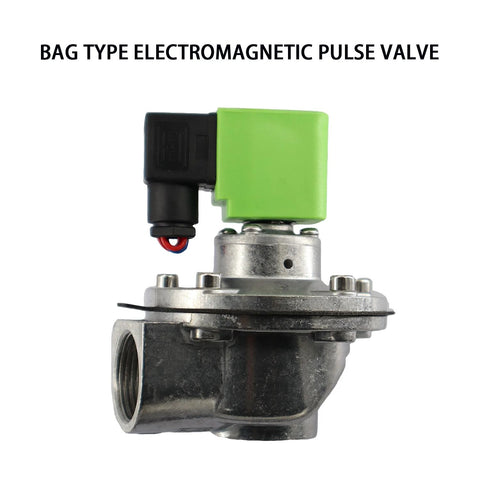G1-inch diaphragm pulse valve with green DC 24V solenoid on silver metal body, DN25 inlet