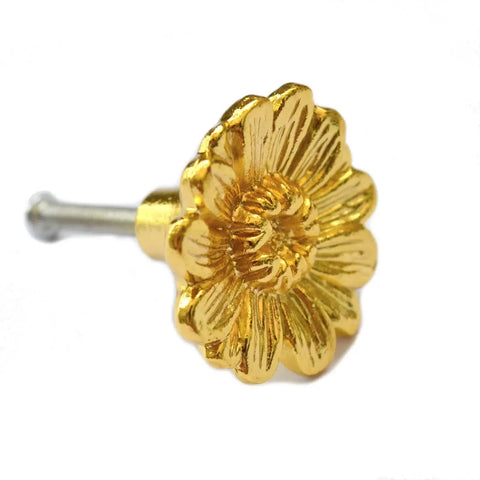 Vintage Gold Round Drawer Knob with Victorian Floral Pattern Black Accent in Zinc Construction