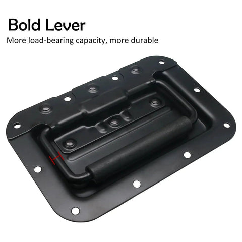 Two Pack 6.34 Inch Recessed Spring Loaded Chest Handles with Rubber Grip for Trunks, Crates and Storage Boxes, black iron