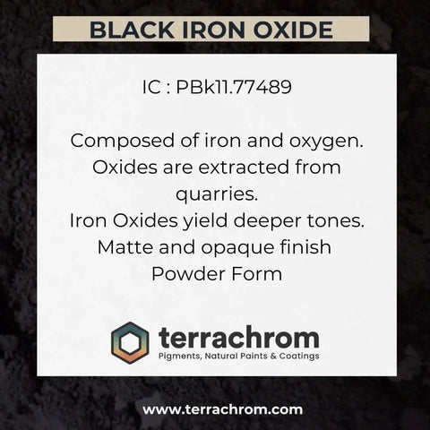 Black Iron Oxide Mineral Pigment For Concrete, Cement, Mortar, Plaster, Lime, Clay And Masonry Projects With Deep Matte Black Color And Opaque Coverage For Natural Paints And Finishes Your Go To Color Solution in powder form with product details on label