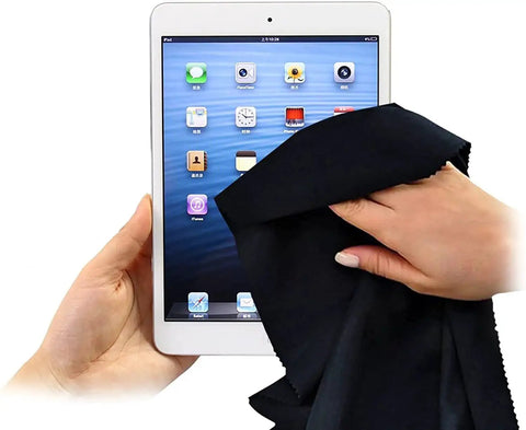 Using an Extra Large Microfiber Cleaning Cloths 12x12 For Glasses Screens Cameras 6 Pack to clean a tablet screen