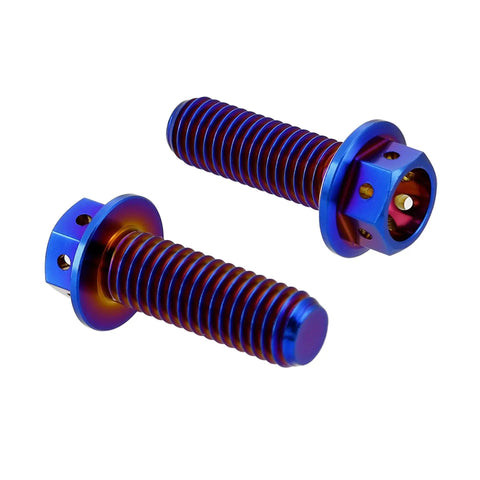 Burnt Blue Titanium Hex Head Flange Bolts M6x12mm Pack Of 5 GR5 Ti6Al4V Aviation Grade Titanium With PVD Finish