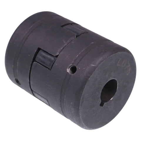 Flexible L Jaw Coupling Set L075 Three Piece One Half To Seven Eighths Inch Shaft Couplings visible in black metal with Buna N NBR insert