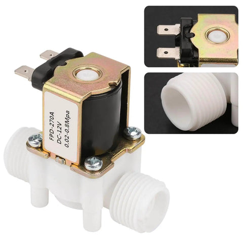 Workhorse Solenoid Water Valve 12V And 24V DC, plastic body, G1/2 port, close-up of PP+metal construction, normally closed