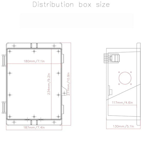 Technical drawing of Outdoor Waterproof Electrical Junction Box Weatherproof Nema Enclosure with dimensions