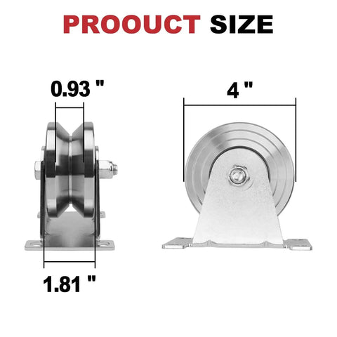 Heavy Duty 4 Inch V Groove Gate Wheel Kit With Dual Sealed Bearings dimensions 0.93" width, 1.81" base depth, 4" height