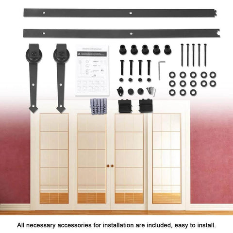 6-Foot Sliding Barn Door Roller Track Kit With Carbon Steel Hardware And POM Rollers for closets on a wall with included parts