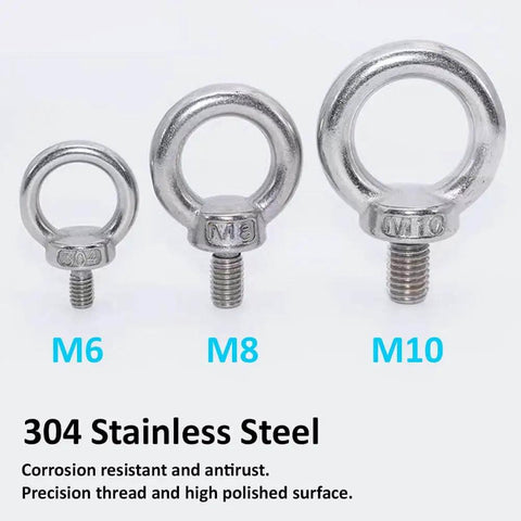 M6 Heavy Duty Lifting Eye Bolt Workhorse For Industrial Rigging In 304 Stainless Steel Shoulder Ring Eyebolt, Pack Of 10