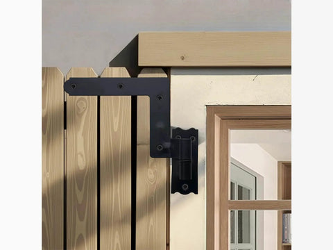 Blind Shutter Hinge for Wood Frame and Brick, steel construction with 2-1/8 inch offset, powder-coated matte black finish on wood shutter