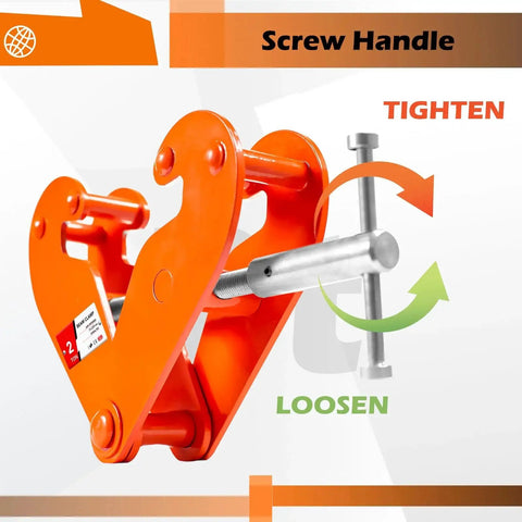 Heavy Duty Beam Clamp 2 Ton Lifting Tool With 3 To 9 Inch Opening For Beams, screw handle visible.