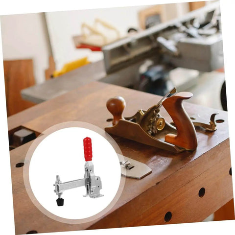 Two Pack Welding Toggle Clamps For Jig Fixtures, Quick Release Fixed Location Clamps on a woodworking table with tools