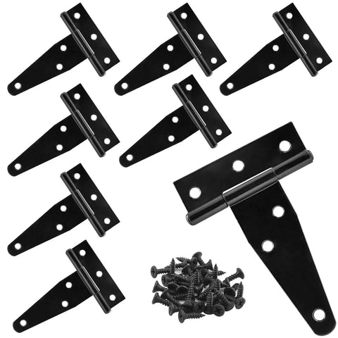 3 Inch Barn Door Hinges 8 Pack Black T Hinges 6Hole 270 Open Angle Weatherproof Outdoor For Shed Chicken Coop With Screws