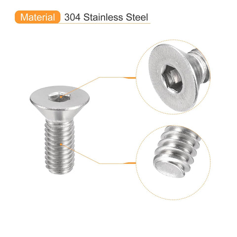 Flat Head Socket Cap Screws With Hex Drive Thread Size Ten Thirty Two By Half Inch Full Thread 304 Stainless Steel Countersunk Bolts