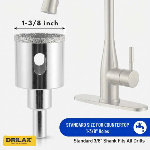 1-3/8 Inch Diamond Hole Saw Kit With Water Delivery And Guide For Granite And Quartz Countertops Ceramic Porcelain And Glass Tile Drill Bit Heavy Duty 3/8 Inch Shank Beast Mode Drilax
