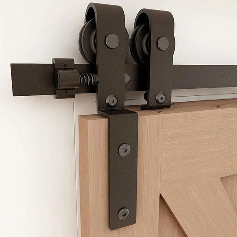Beefy 11Ft Bypass Barn Door Hardware Kit For 66 Inch Double Doors, showing industrial grade steel track and nylon rollers