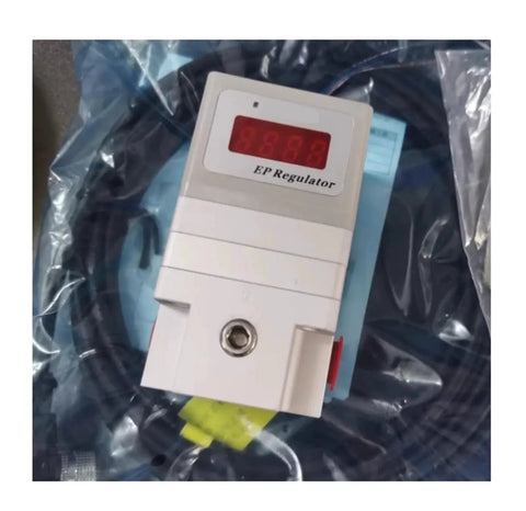 Front view of electric proportional valve X-PPV10080531, white housing, red LED display, bottom port.