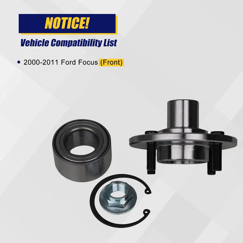2 Pack Front Wheel Bearing And Hub Assembly For Ford Focus 2000 To 2011 Front Position With 4 Lug Bolts M12x1.5 Replacement