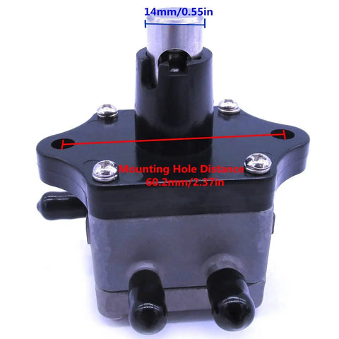 Front view of a Honda Outboard Boat Engine Fuel Pump Replacement For BF25 BF30 BF40 BF50 BF75 BF90 25HP To 90HP Replaces OEM 16700-ZV5-003 And 16700-ZW1-004 with visible measurements.