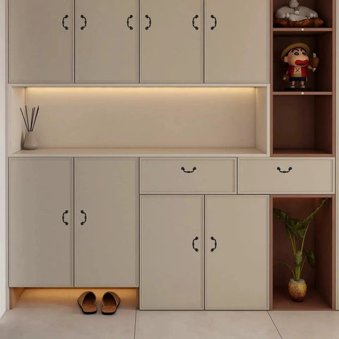 Cabinet with 4 Pack Dresser Drawer Pulls Handles For Cabinets And Cupboards Zinc Alloy Bronze Finish visible on doors and drawers