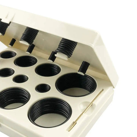 Open view of O Ring Boss Hydraulic 212 Piece Buna N 90 Durometer O Ring Assortment Kit for hydraulic fittings and hoses with brass pick tool.