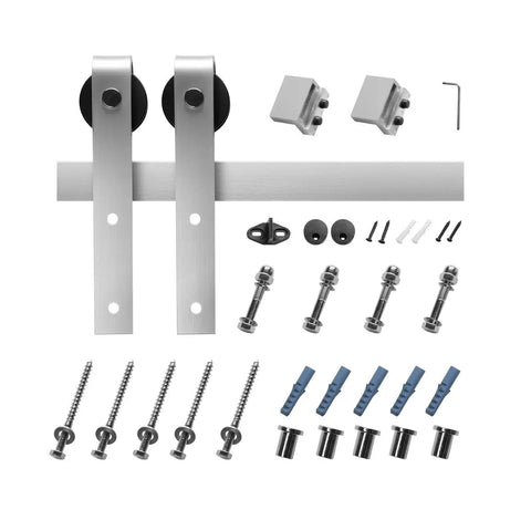 6.6-Foot Brushed Nickel Sliding Barn Door Hardware Kit With 330 Lb Weight Capacity Includes Track, J-Shape Rollers, and Screws