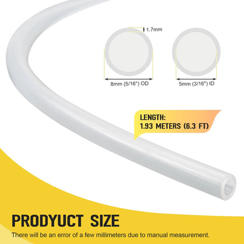White silicone pressure tubing, 3/16 in ID x 5/16 in OD, 6.3 ft length, manometer hose.
