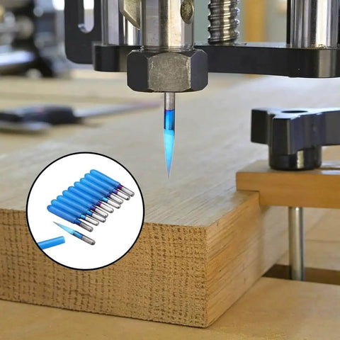 10Pcs Nano Blue Coated 10 Degree V Bit Engraving Router Bits Set For PCB Wood Plastic Lettering Sign Making 0.1mm Tip