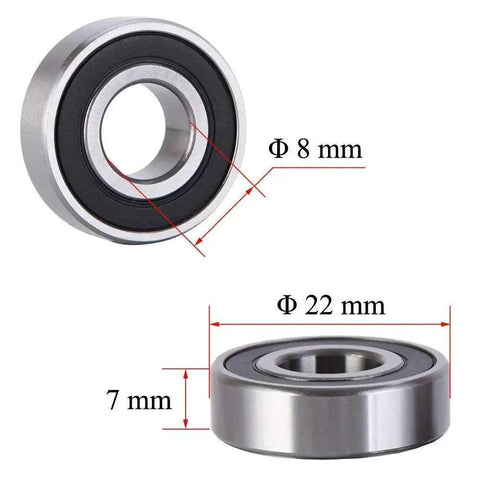 Premium 608RS Bearings 8mm x 22mm x 7mm 2RS Double Sealed Rubber Shielded Pre Lubricated Roller Bearing dimensions shown