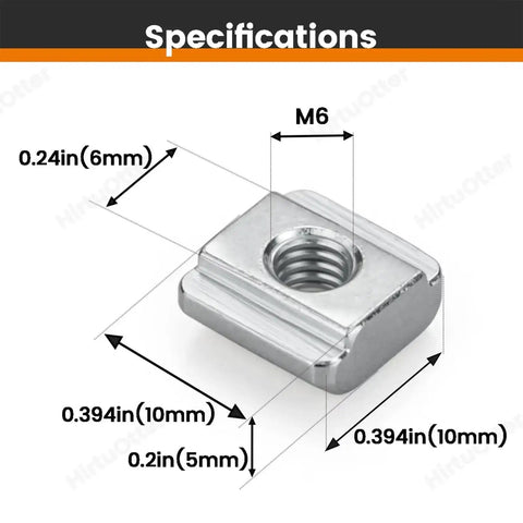 Nickel Plated M6 Sliding T Nuts For 2020 2040 2060 Aluminum Extrusion Profiles Corrosion Resistant with dimensions