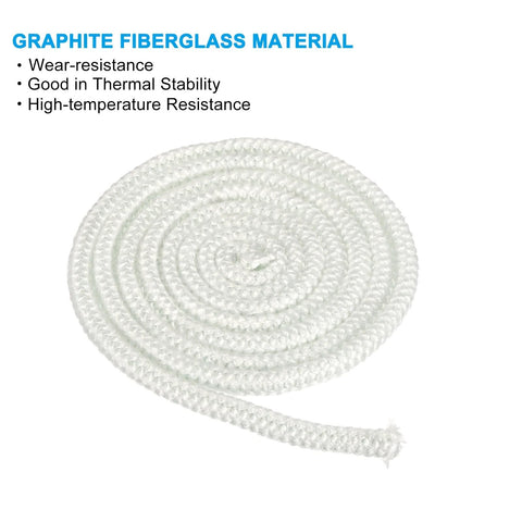 Fiberglass round wood stove gasket rope, white, 3/8 in by 86 in, heat-resistant seal for stove doors