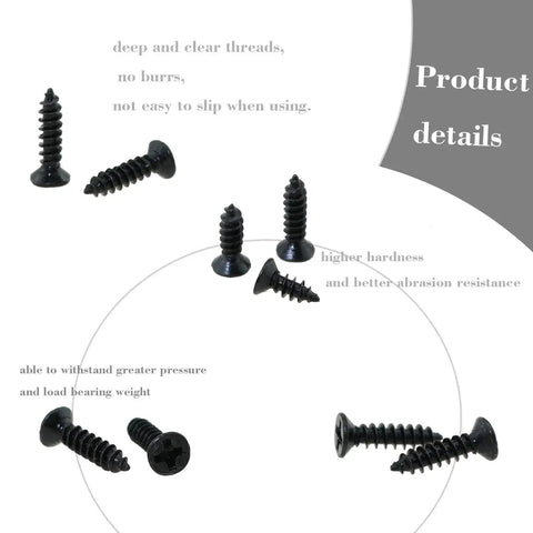 480Pcs M3 Phillips Flat Head Self Tapping Wood Screws Set For DIY Projects Black Carbon Steel With Deep Threads And No Burrs