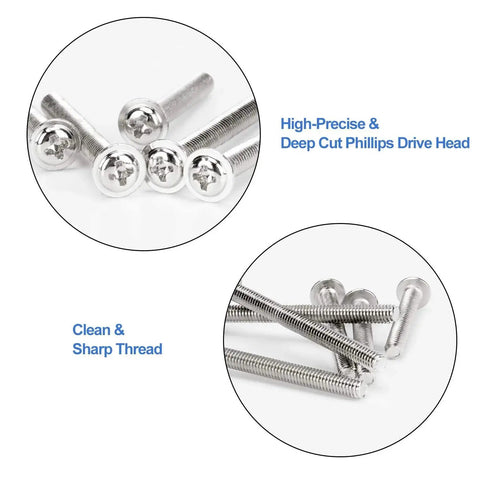 Close-up of M4 Cabinet Screws Assortment Kit 25 To 50 Mm 100 Pcs Pan Washer Head Phillips Machine Screws for installation.