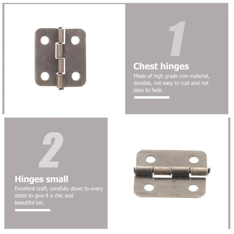 Miniature Iron Chest Hinges With Screws For Antique Jewelry Boxes And Small Wooden Chests, Retro Cabinet Hardware For DIY Crafts, 50Pcs Dope Vintage Style Durable OHPHCALL, close-up view of hinge