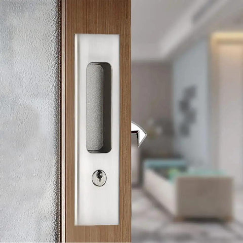 Six Point Three Inch Privacy Pocket Door Lock Hardware With Keys, Sliding Barn Door Lock Concealed Recessed Door Handle Silver