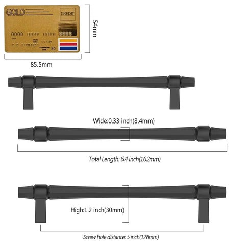 Matte Black Cabinet Pulls 5 Inch 128mm Hole Center 10 Pack Drawer Handles For Kitchen Cabinets And Bathroom Vanity Doors Hardware With Durable Construction And Easy Installation ZH0074 shown with dimensions