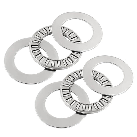 6 thrust needle roller bearing rings with washers, 1.25 in outer diameter, chrome metal.