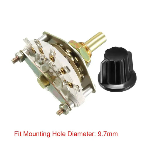 1 Pole 4 Position Rotary Switch With Knob, 5 Pins, 1 Deck Band Selector, Mount Hole 9.7mm, Shaft 6mm, Shaft Length 11.7mm