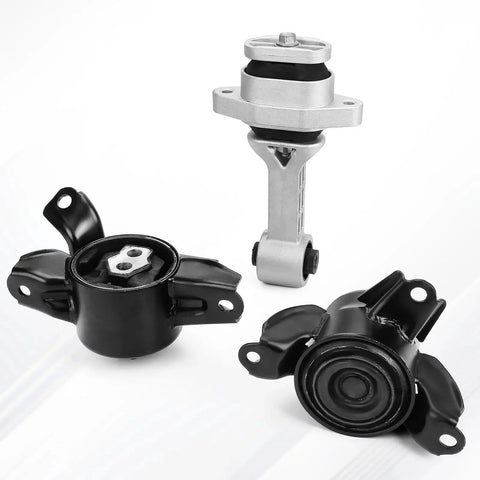Beefed-Up Engine And Transmission Mount Kit For Hyundai Elantra 1.8L 2011-2016, Accent 1.6L 2012-2014, Veloster 1.6L 2012-2017, Rio 2012-2017, Forte 1.6L 2014-2016 Black Aluminum Iron Rubber Mounts For Smoother Powertrain And Quieter Ride displayed on a white background