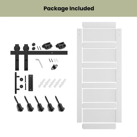 Sliding Barn Door 32 By 84 Inches White MDF With Waterproof PVC Surface 5 Panel Design hardware kit included