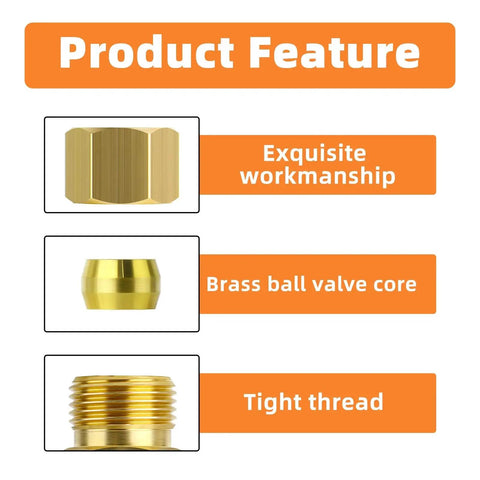 Product features of Brass Compression Tube Fitting Connector 10 Pcs 1 Quarter Inch OD With workmanship, valve core, and thread details.
