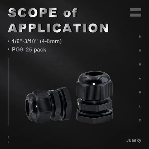 Heavy Duty Waterproof Adjustable Cable Gland Set 1/2 To 5/8 Inch 12-16mm PG19 Nylon Plastic Cable Glands Joints With Gaskets For Rugged Wire Protection In Outdoor Electrical Boxes
