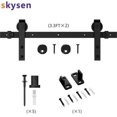 Lite Version Black 6.6 Foot Barn Door Hardware Kit With Sliding Track System, Smooth Quiet Operation, No Fuss Install, Includes Manual