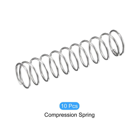 Set of 10 compression springs, stainless steel, silver tone, 0.4x5mm OD, 25mm free length