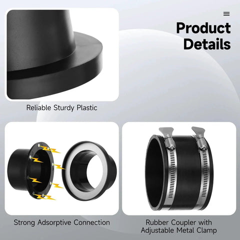 Product details of 8 Piece Adsorptive Dust Collection System For 4 Inch Shop Vac Hoses One To Multi Starter Kit With Adsorptive Port Connector And 3 Couplers Quick Secure Dust Hose Setup For Woodworking Machines.