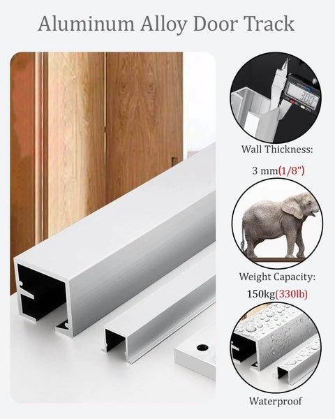 Concealed sliding door track kit for two or four doors delivers smooth quiet operation with a 3mm aluminum U channel