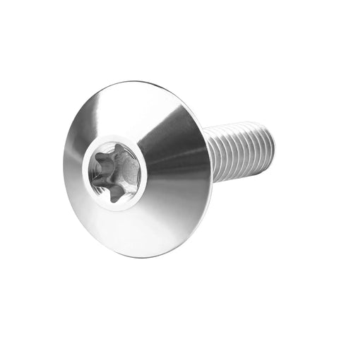 Close-up of a Grade 5 6AL 4V titanium button Torx head bolt, part of the Beefy Titanium Button Torx Head Bolts Set For Bicycles And Motorcycles M4 M5 M6 10 12 15 20 25 30 35mm Length Pack Of Four Grade 5 6AL 4V Titanium Alloy For Ultra Strong Ride Ready Fasteners That Resist Corrosion And Vibration In All Weather Conditions