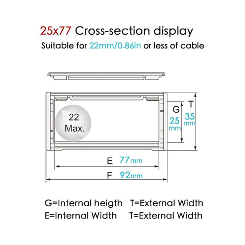 Diagram showing 25x77mm cross-section of 1 Meter Drag Chain Cable Carrier For CNC Routers And Industrial Machines, open type.