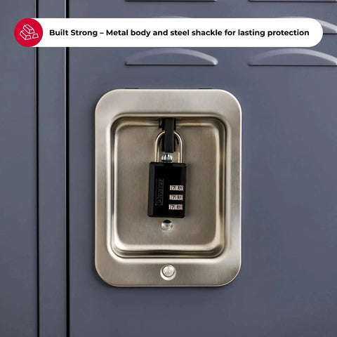 Three Dial Combination Padlock for Indoor Lockers Luggage and Cabinets installed on a locker door