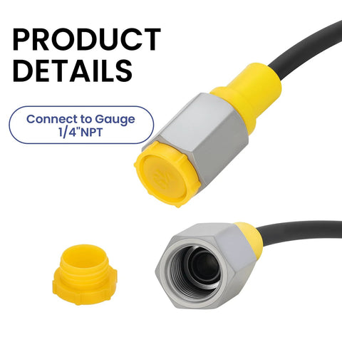 MEASUREMAN hydraulic test hose with yellow protective cap, G1/4 NPT to M16 metal hex fittings