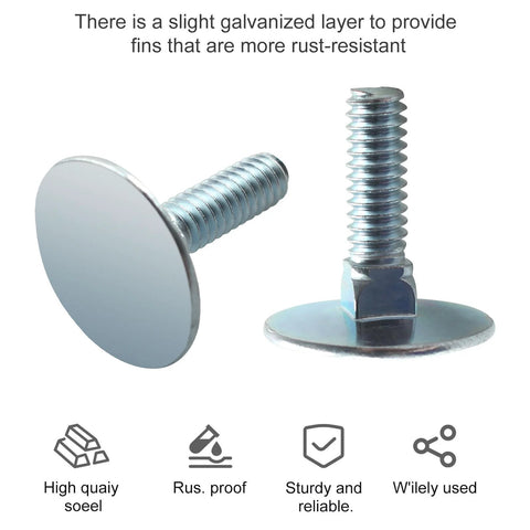 Front and side views of ten zinc-plated flat-head elevator bolts, 1/4-20 x 1 inch, rust-resistant